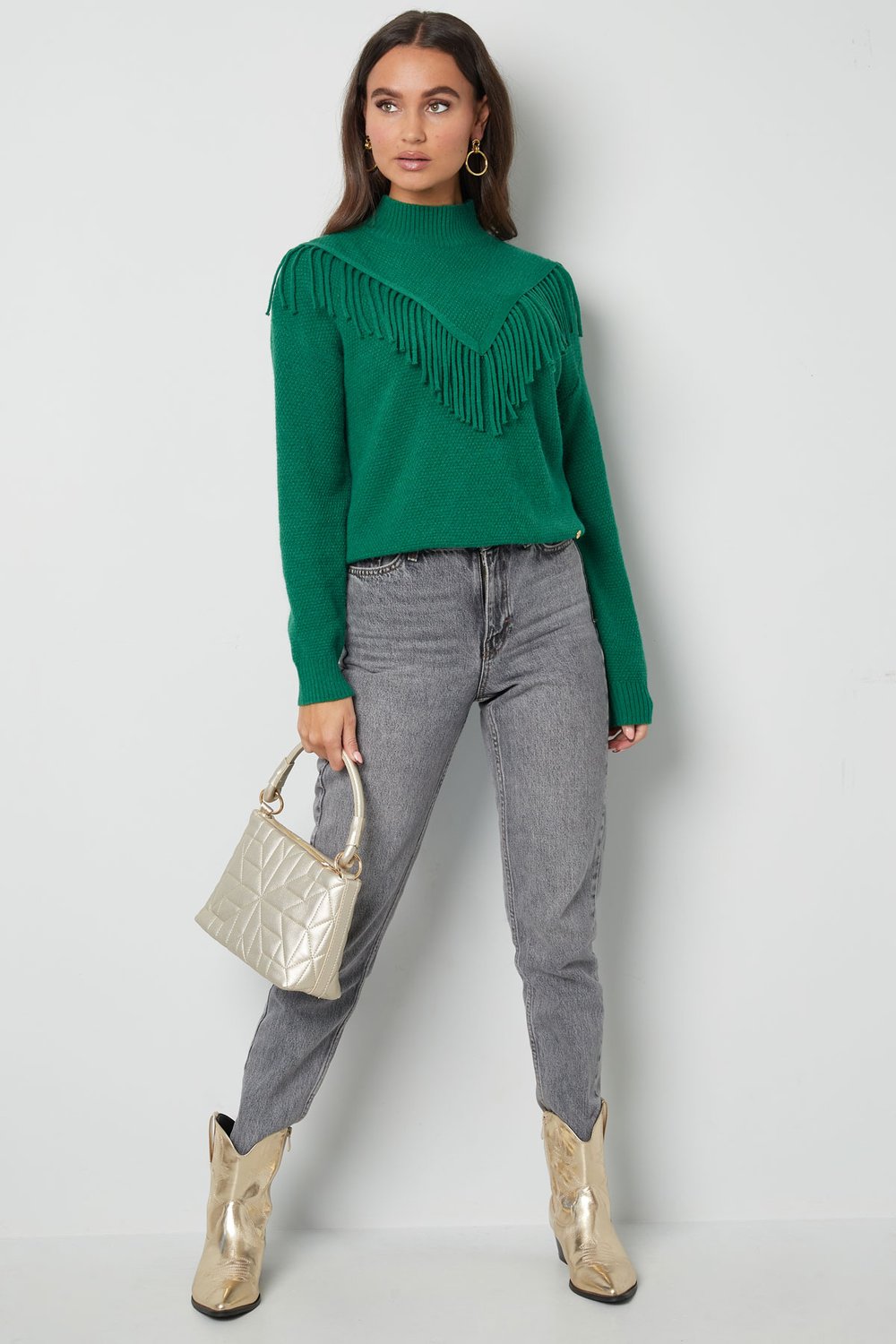 Gestrickter Basic-Pullover mit Fransen – schwarz h5Bild8